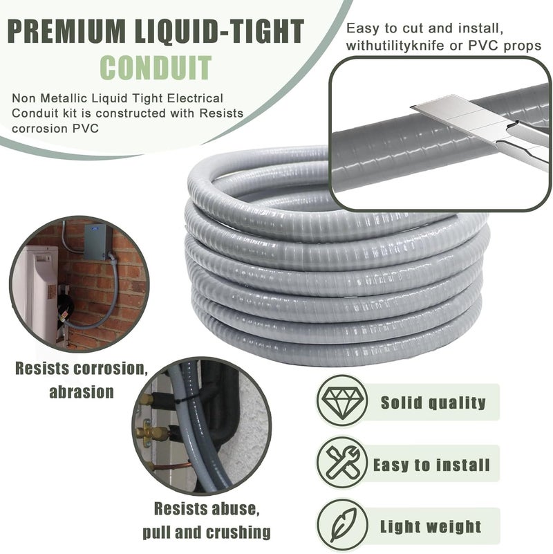 Feotech Liquid-Tight Conduit and Connector Kit - 1/2 Inch 150 FT Non Metallic Liquid Tight Electrical Conduit with 5 Straight and 5 Angle Fittings - Image 3